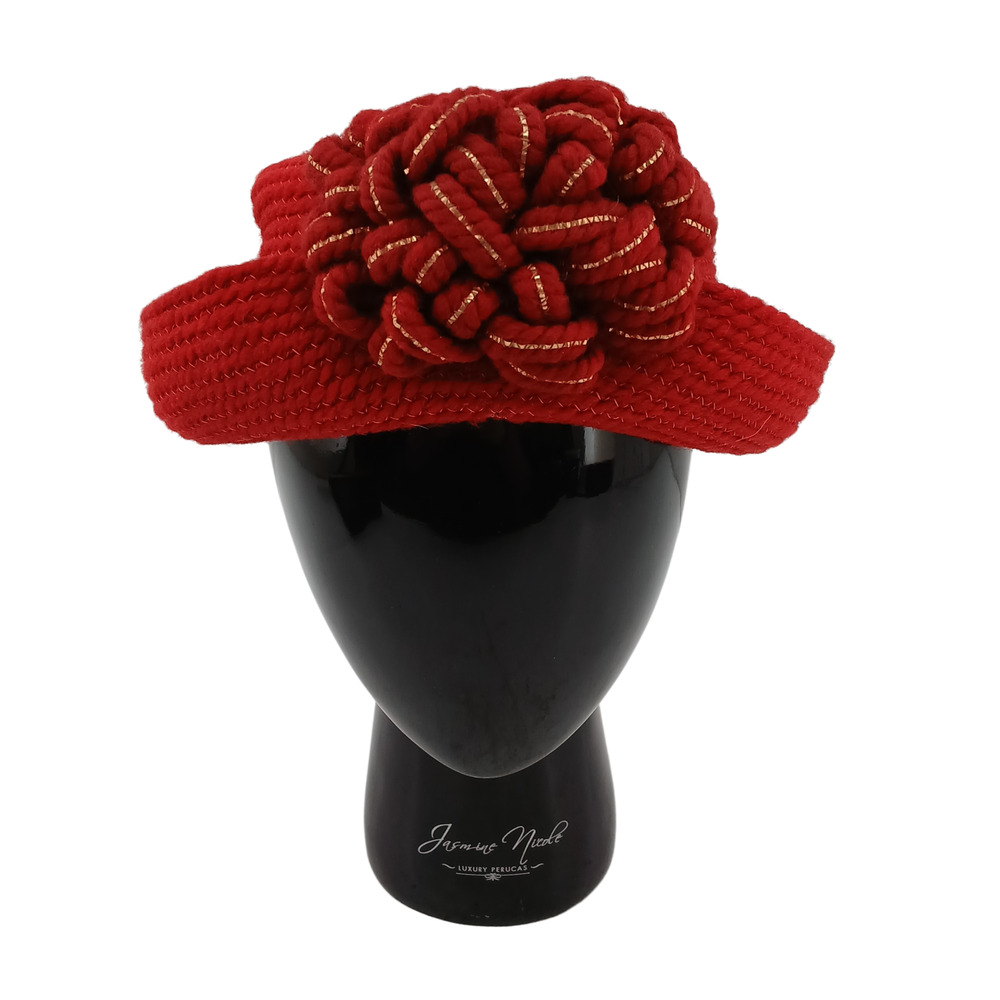 Vintage Handmade Needlepoint Red Bucket Hat by Everitt Women’s Retro Style